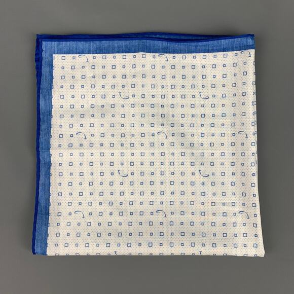 JACOB COHEN White Blue Print Cotton Silk Pocket Square - Picture 3 of 6